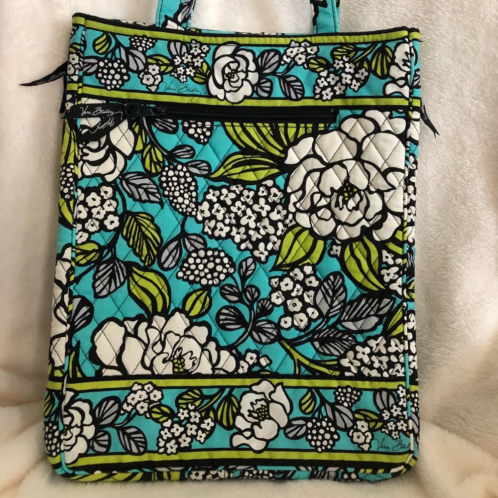 Vera Bradley Turquoise, White & Lime Floral Quilted Laptop Tote